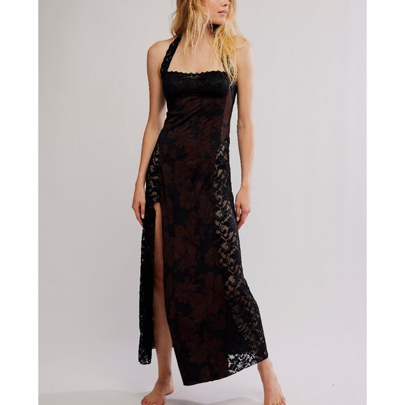 FREE PEOPLE Love You Most Printed Maxi Slip / Black Combo - Picture 2 of 8